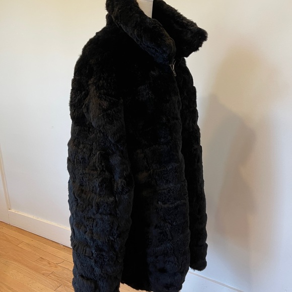Mens Solid Black Real Fur Jacket Real Rex Rabbit Fur Outwear Chinchilla Coat 4XL - Picture 11 of 16